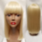 Front & Back View of Femi-L on a mannequin: Below the Shoulder Length Straight Hair with Bang in Blonde