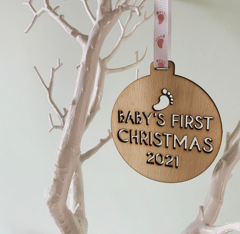 Laser Cut Baby's First Christmas Birch Ply Bauble