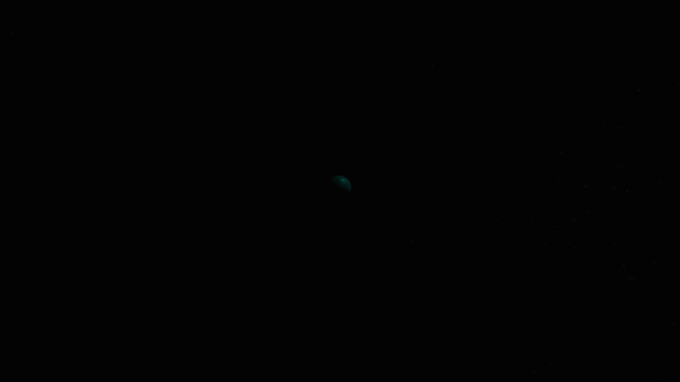 A greenish planet moving closer.