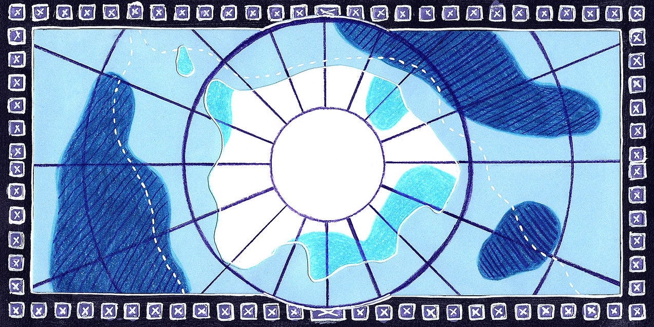 Stylized map of Antarctica and its surrounding waters.