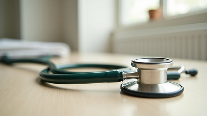 Stethoscoop op bureau van huisartsenkabinet