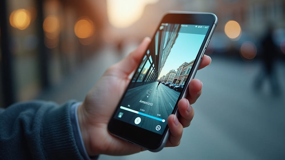 High angle view of a smartphone displaying an augmented reality app