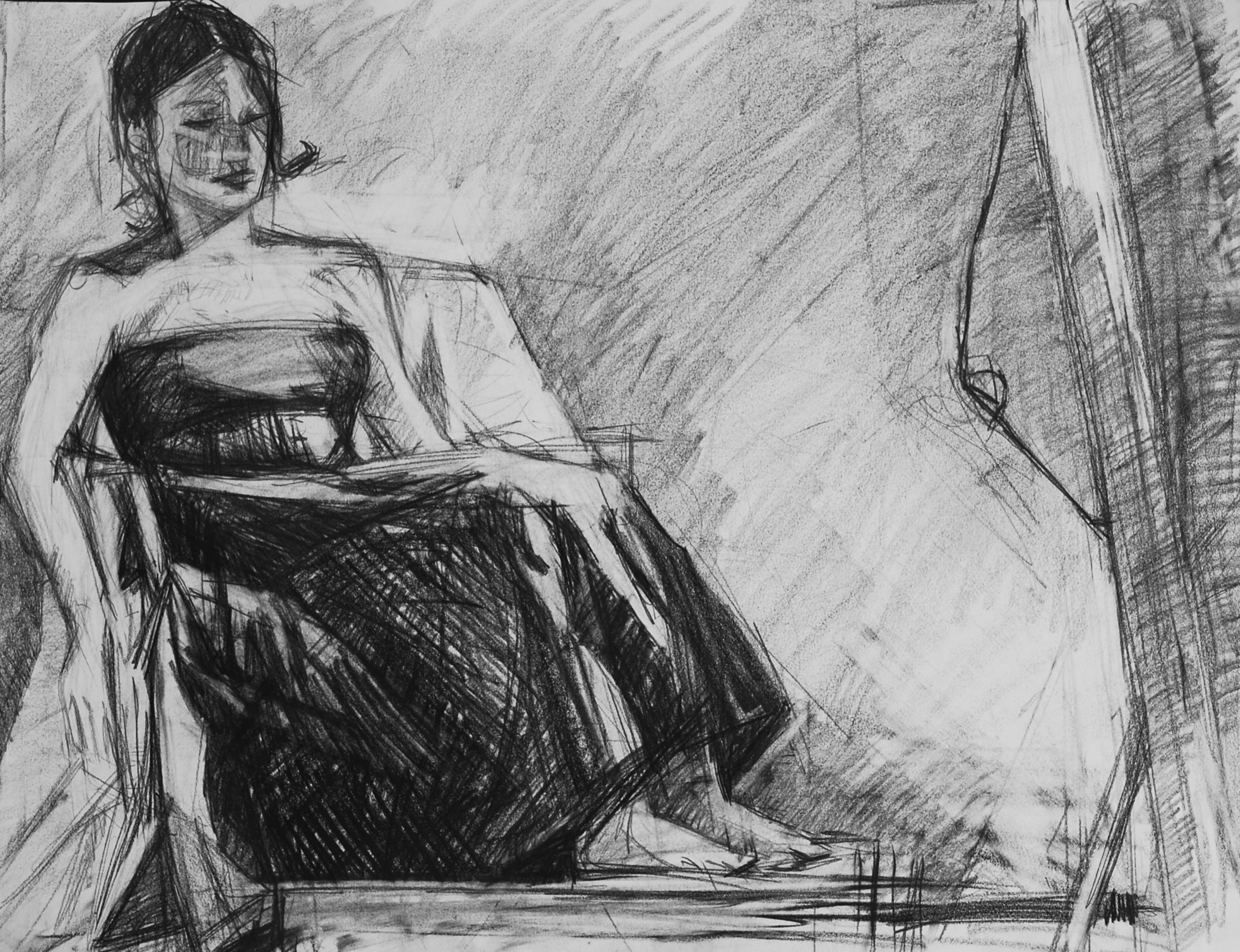 Lyles_Model in Chair,graphite on paper,