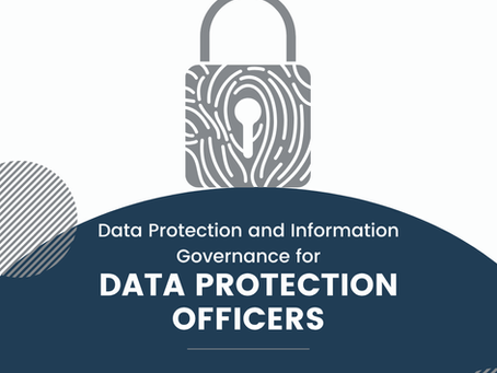 A lock with a fingerprint pattern, on a white background, with the text "data protection and information governance for Data Protection Officers"