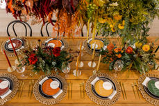 An overhead shot of a wedding dining table.