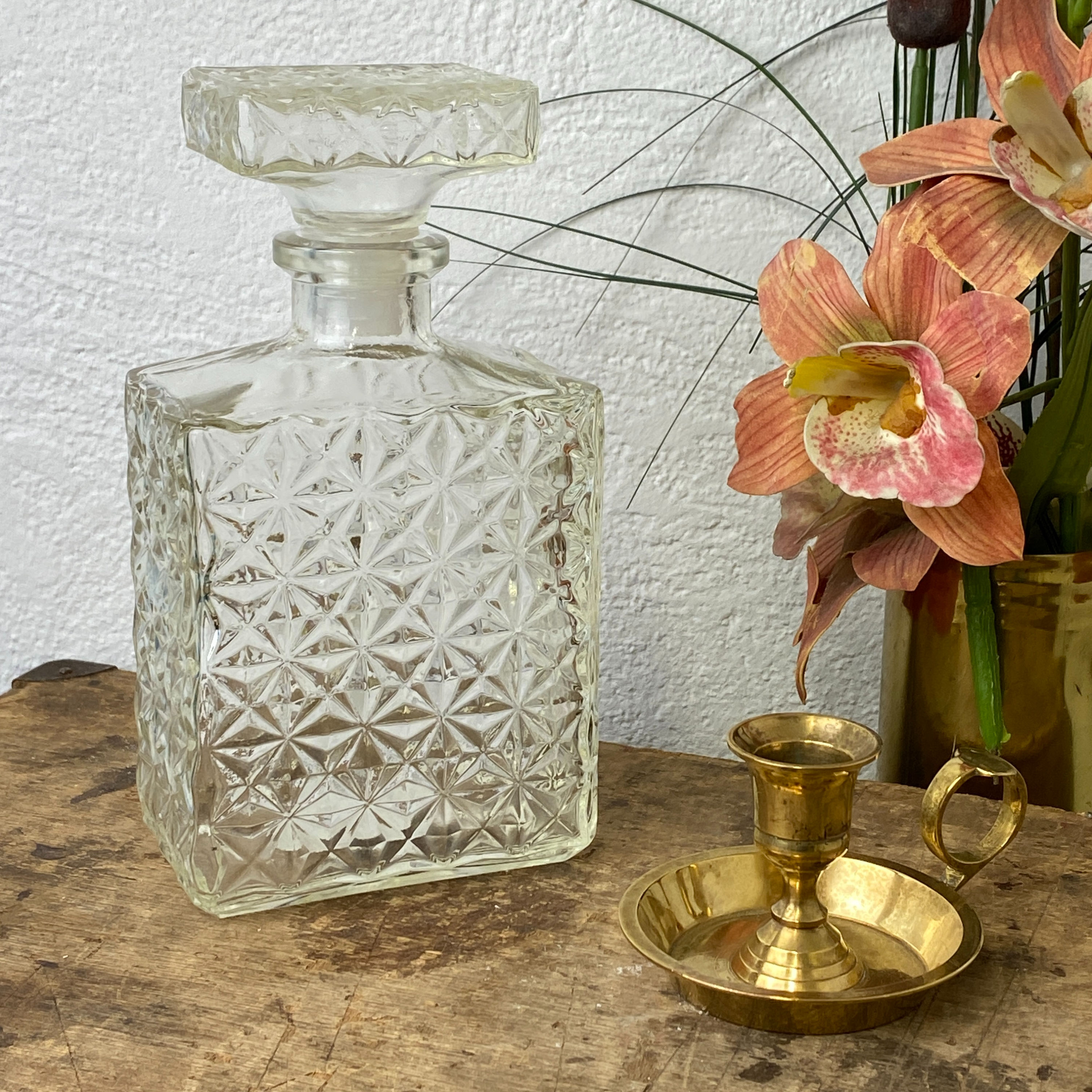 Carafe à whisky rectangulaire en verre transparent vintage