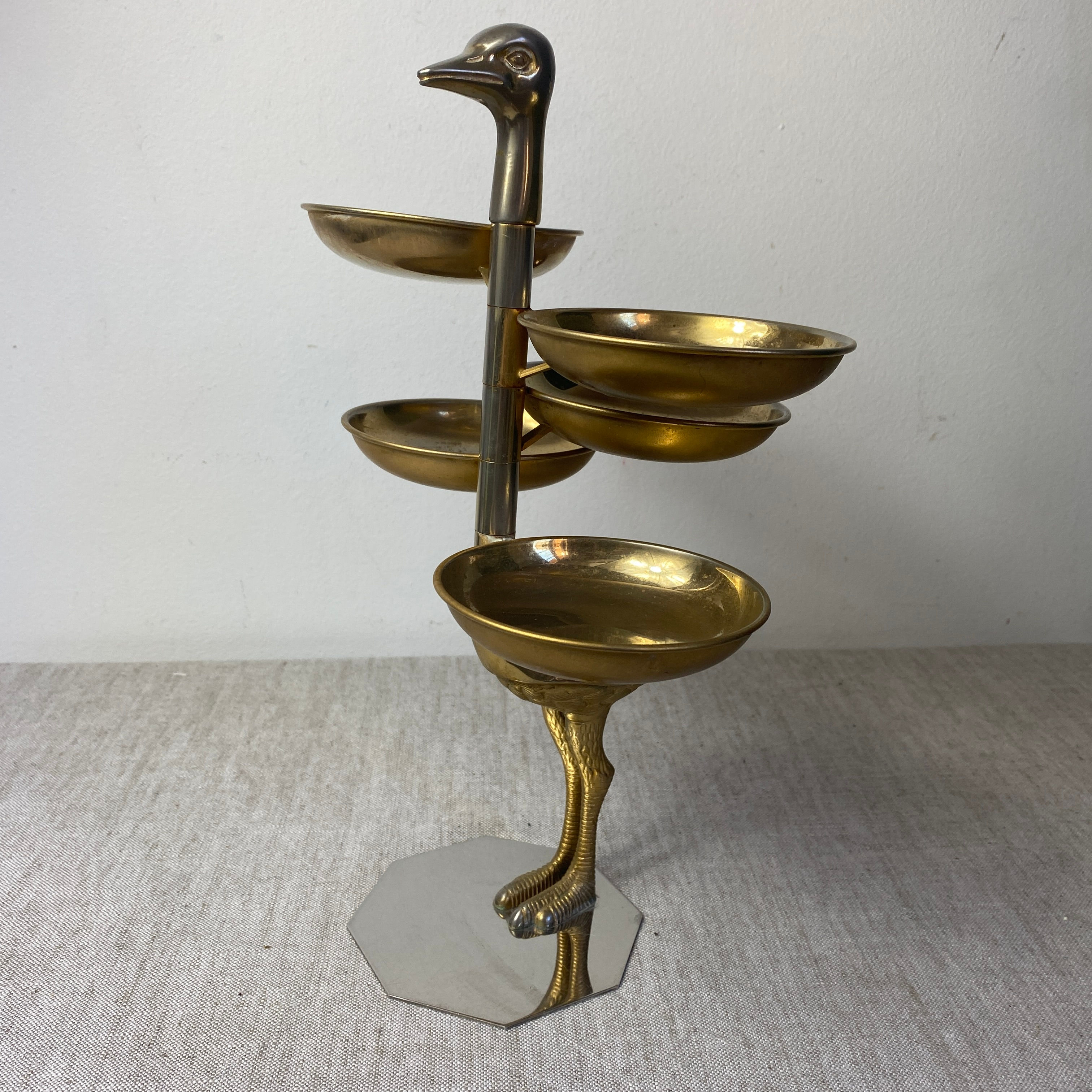 Serviteur Autruche en laiton et métal argenté vintage
