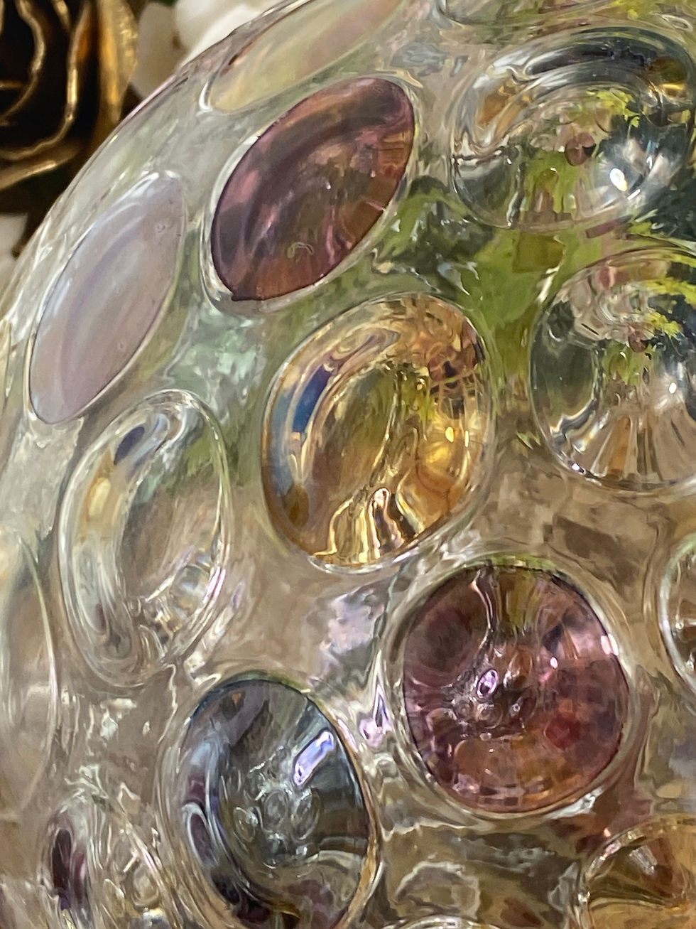 Miniature : Vase boule tchèque en cristal de bohème vintage soufflé décorée a la main