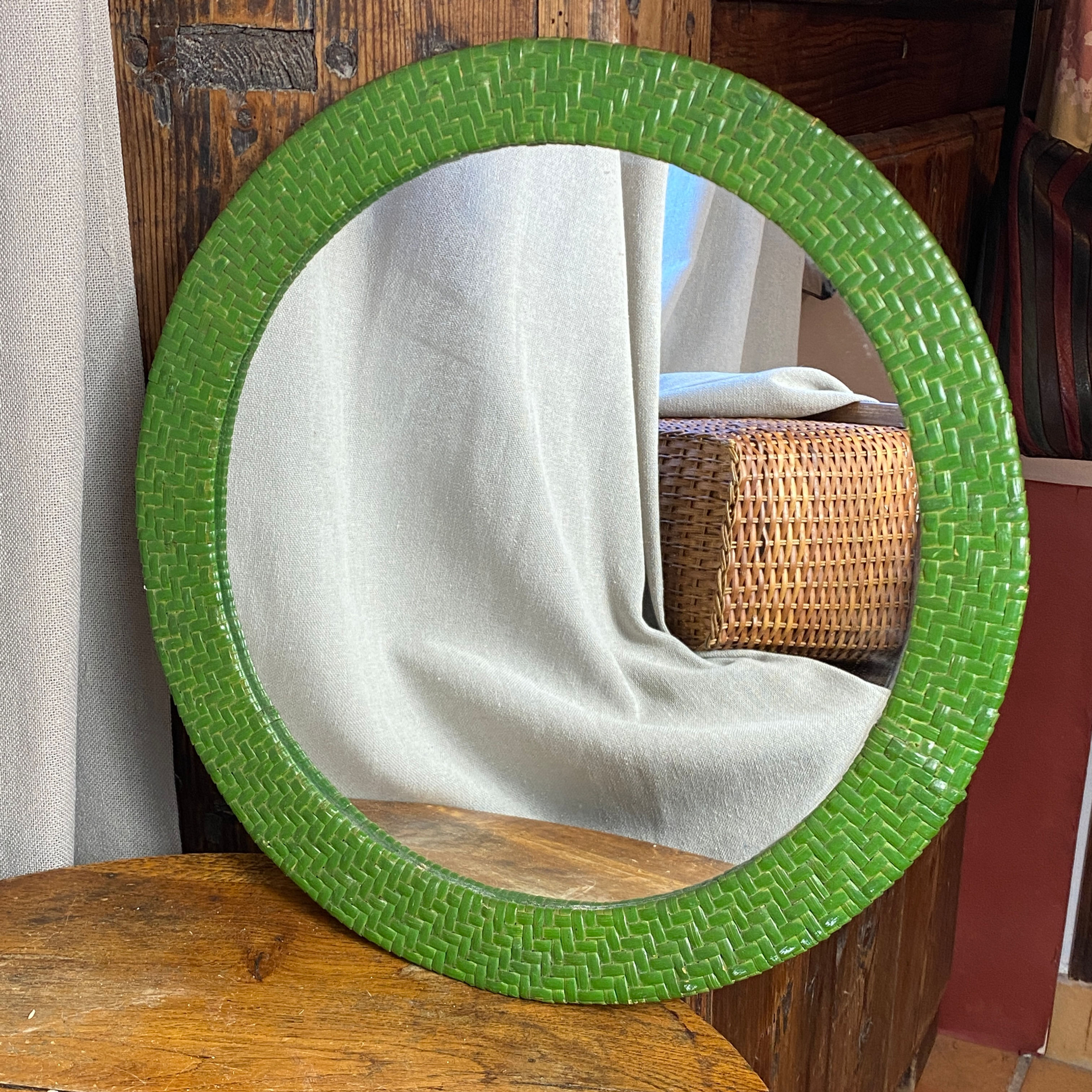Miroir rond en osier