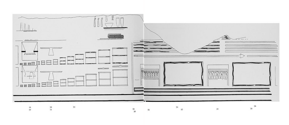 Plate from Excavations at Saqqara, 1911-12: the tomb of Hesy, by James Edward Quibell, 1913, Le Caire, Impr. de l'Institut français d'archéologie orientale, https://archive.org/details/cu31924028671299/page/n97/mode/2up