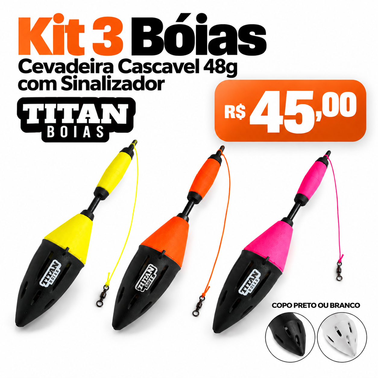 Kit 3 Boias Cevadeira Cascavel 48g com Sinalizador Titan