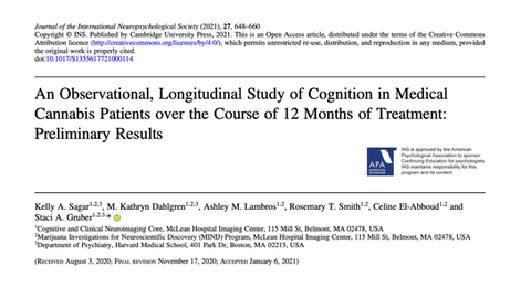 An Observational, Longitudinal Study of Cognition in Medical Cannabis Patients over the Co