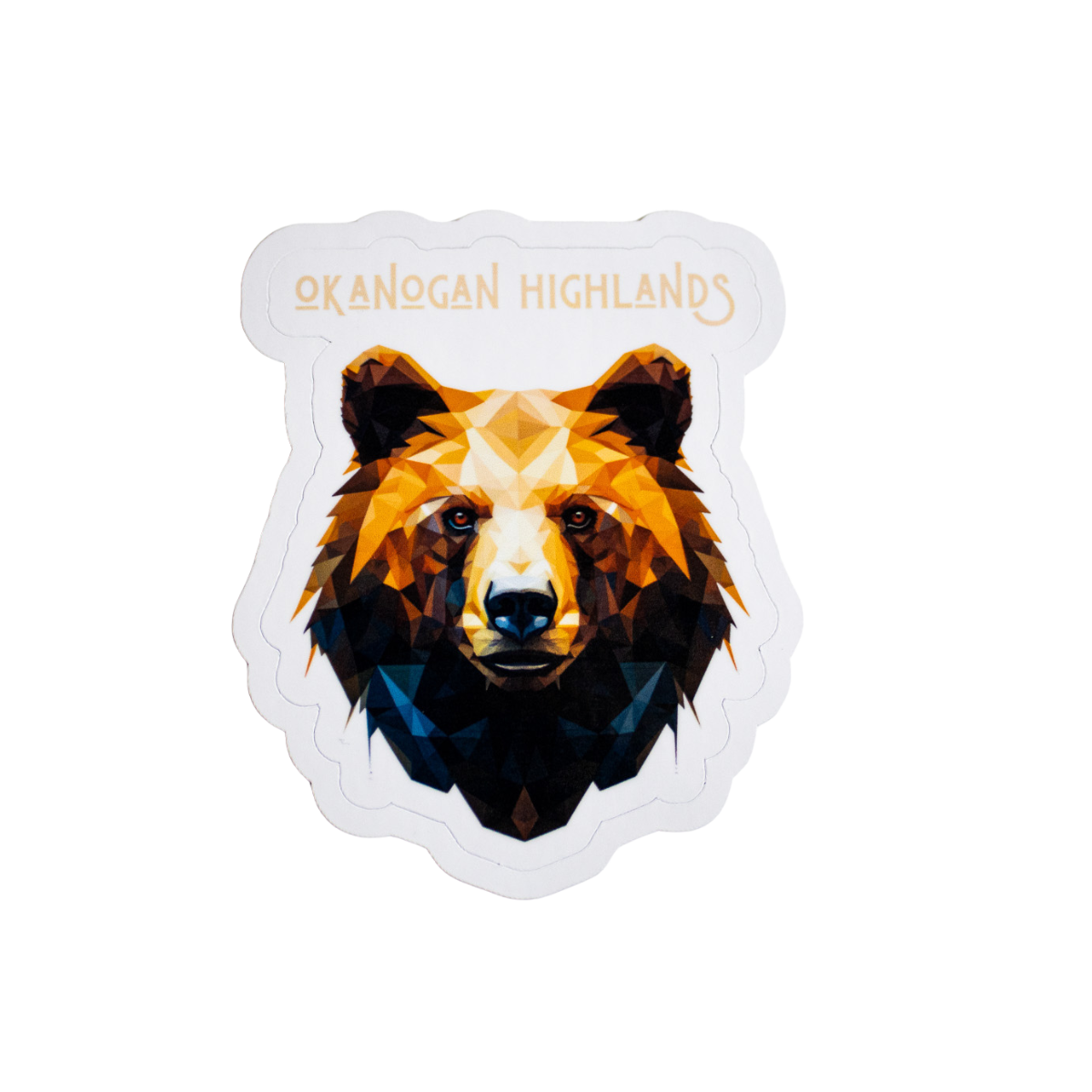 Vinyl sticker with image of a bear with the text, Okanogan Highlands