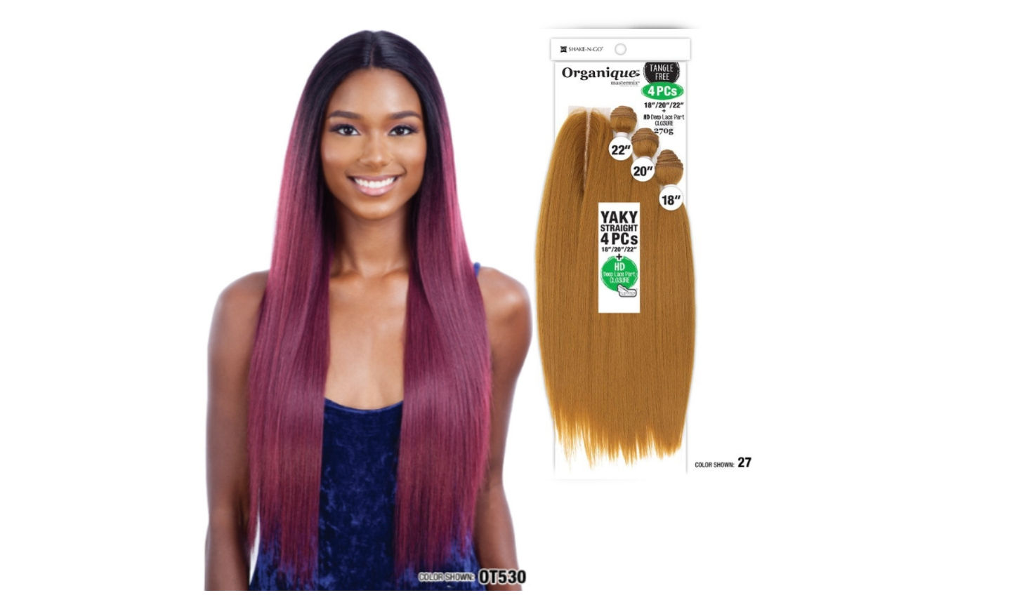 Shake-N-GO Organique Yaky Striaght 4 PCS, 18"/20"/22" + Closure