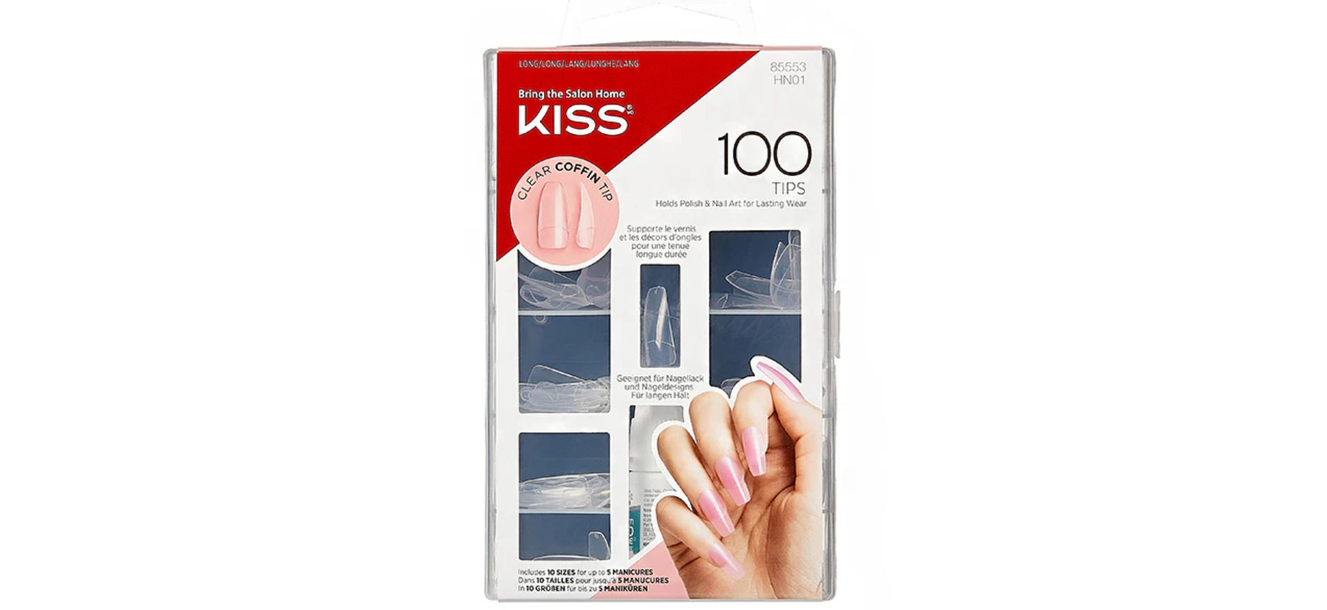 Kiss 100 Nails Long Length Clear Coffin Tip
