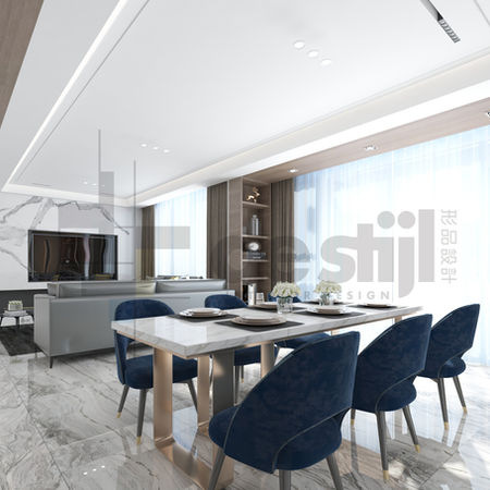 現代時尚奢華風格的豪宅室內設計, 空間寬敞, 落地大玻璃景觀
