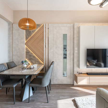 現代輕奢風格客飯廳室內設計採用黃調燈光