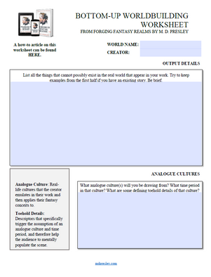 Bottom-Up Worldbuilding Worksheet