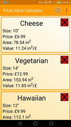 Pizza Value Calculator App (Android)