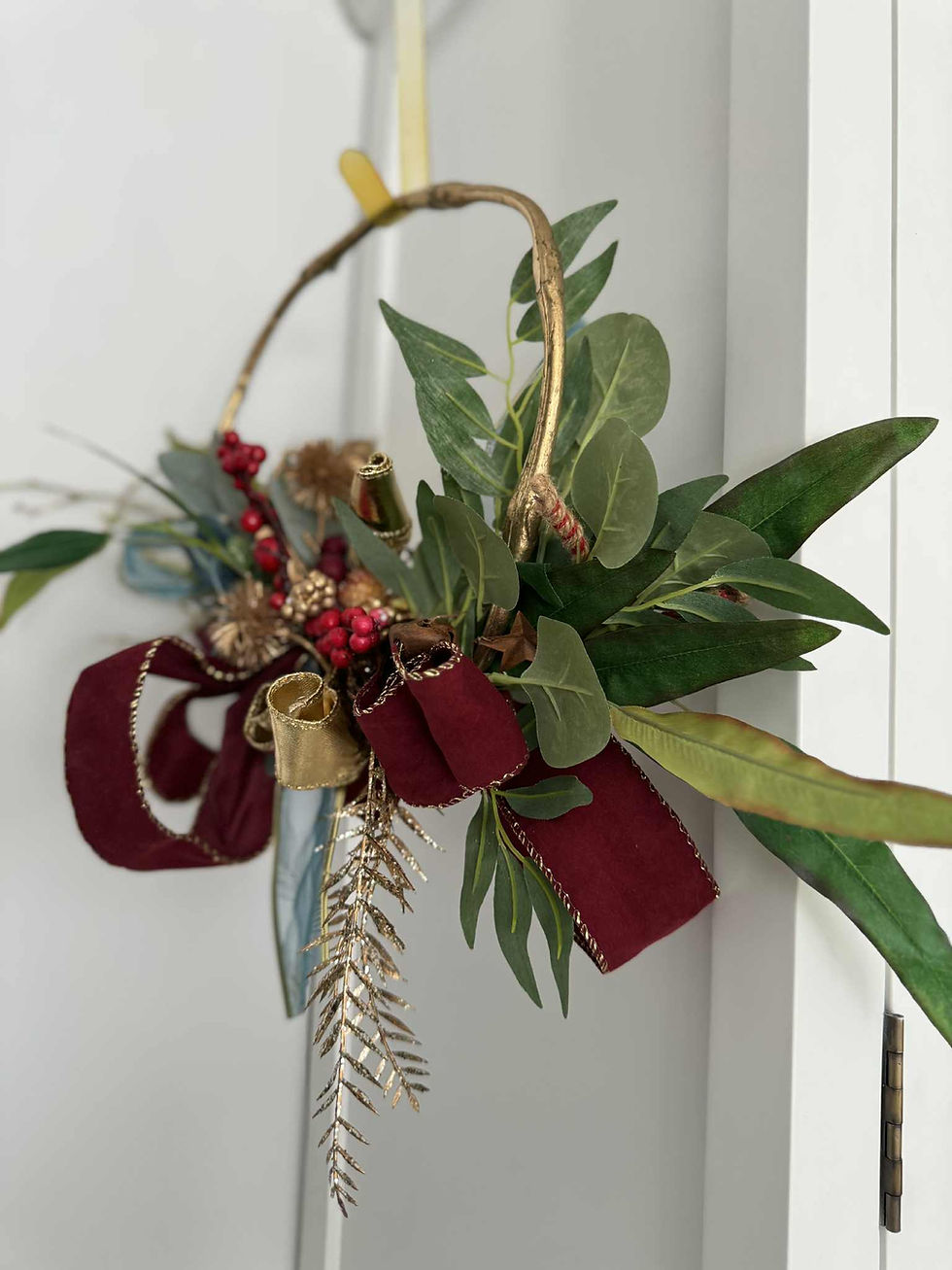 Thumbnail: Luxury Australian Christmas wreath with eucalyptus leaves, red berries, gold accents, velvet ribbon, festive front door decor