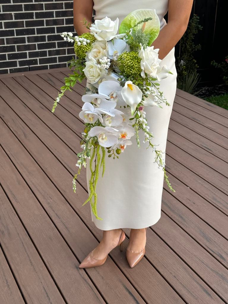 Thumbnail: White Garden - wedding bouquet with rose & orchid