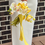 Thumbnail: Flower Hoop bridal bouquet on gold ring with artificial real touch orchid, yellow rose, bellflower, hydrangea