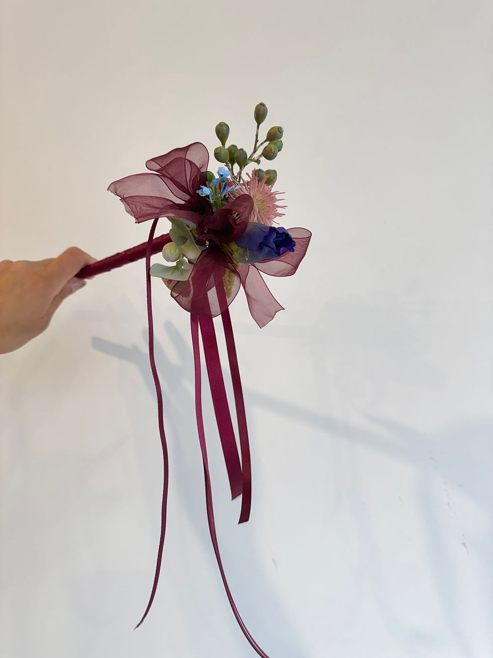 Thumbnail: Flower Girl Wand - Rustic Burgundy Natives Ceremony Accessory