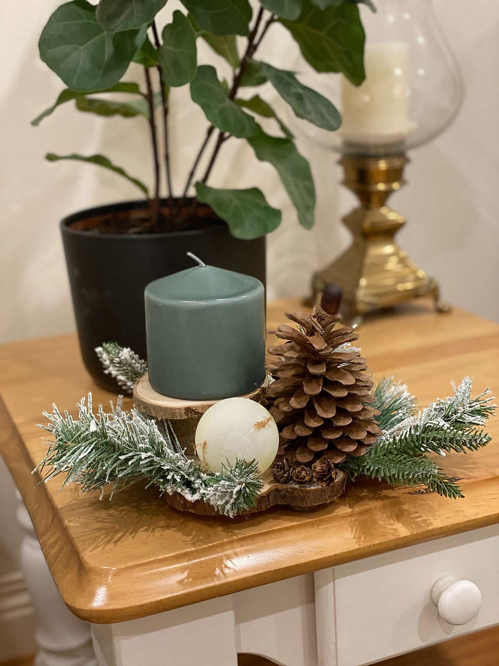 Thumbnail: Winter hinterland Candle Holder Decoration w/ beautiful candle and pinecone