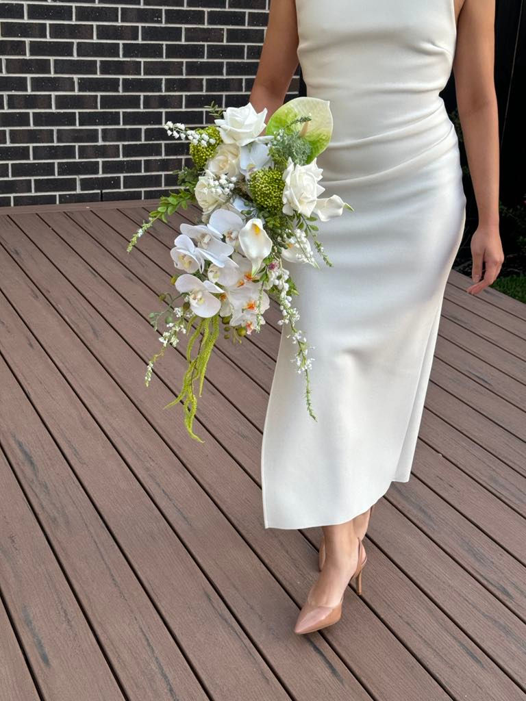 Thumbnail: White Garden - wedding bouquet with rose & orchid