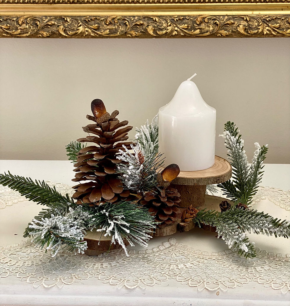 Thumbnail: Winter hinterland Candle Holder Decoration w/ beautiful candle and pinecone