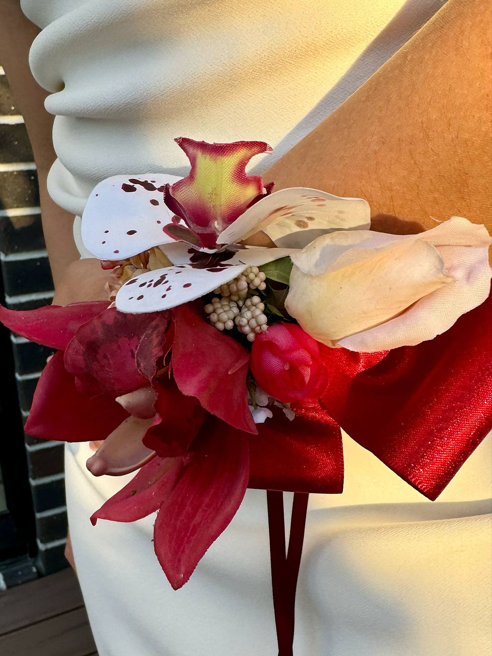 Thumbnail: Grand Fuchsia Maroon Orchid Corsage with, peony and rose bud