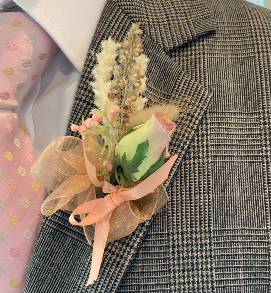 Sweet Petite Rose Bud Boutonniere - lifelike faux flower, dried accents