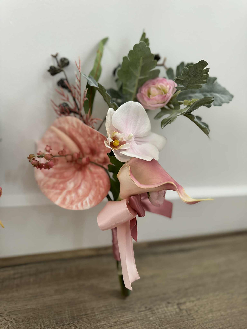 Thumbnail: Matching Bridesmaid Petite Bouquets pink artificial flowers
