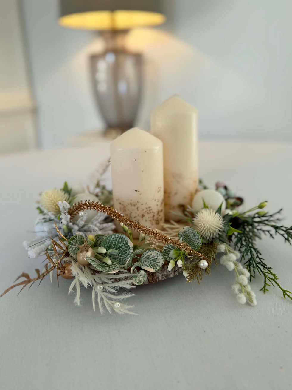 Thumbnail: Luxury White Winter Centrepiece - 'The Ivory Noël' Christmas