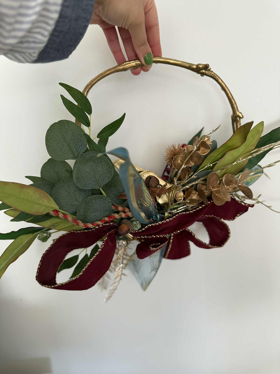Thumbnail: Luxury Australian Christmas wreath with eucalyptus leaves, red berries, gold accents, velvet ribbon, festive front door decor