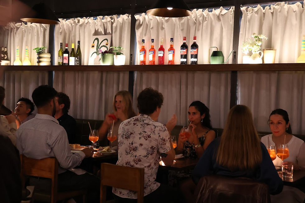Restaurant interior design - people eating & drinking at an intimate restaurant