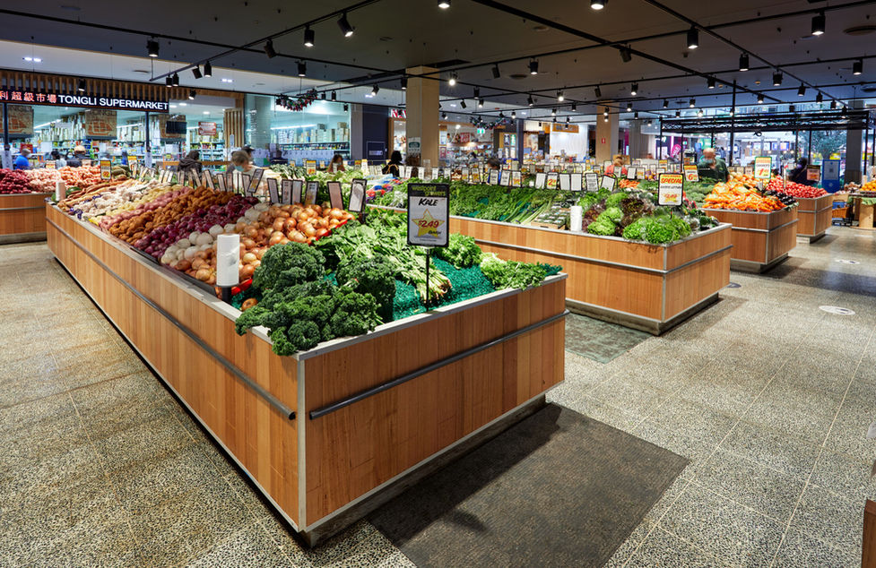 Refurbished fruit & vegetable interior design. Using oak tones
