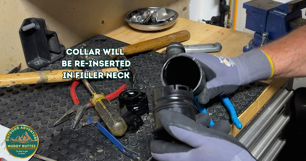 Inserting collar in fuel filler neck so it can be re-installed on Jeep Wrangler Ecodiesel.