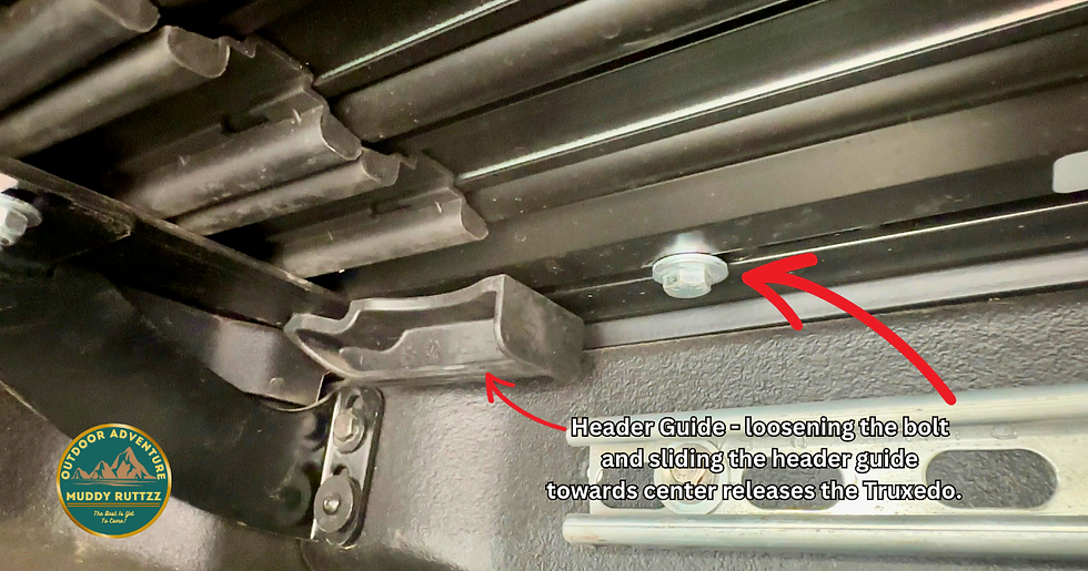 Loosening Bolt and sliding header guide over allows for easy removal of Truxedo Cover.