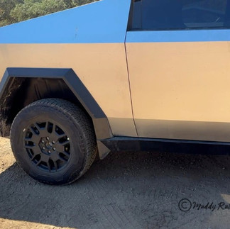 cybertruck was equipped with 20" Wheels and all terrain tires