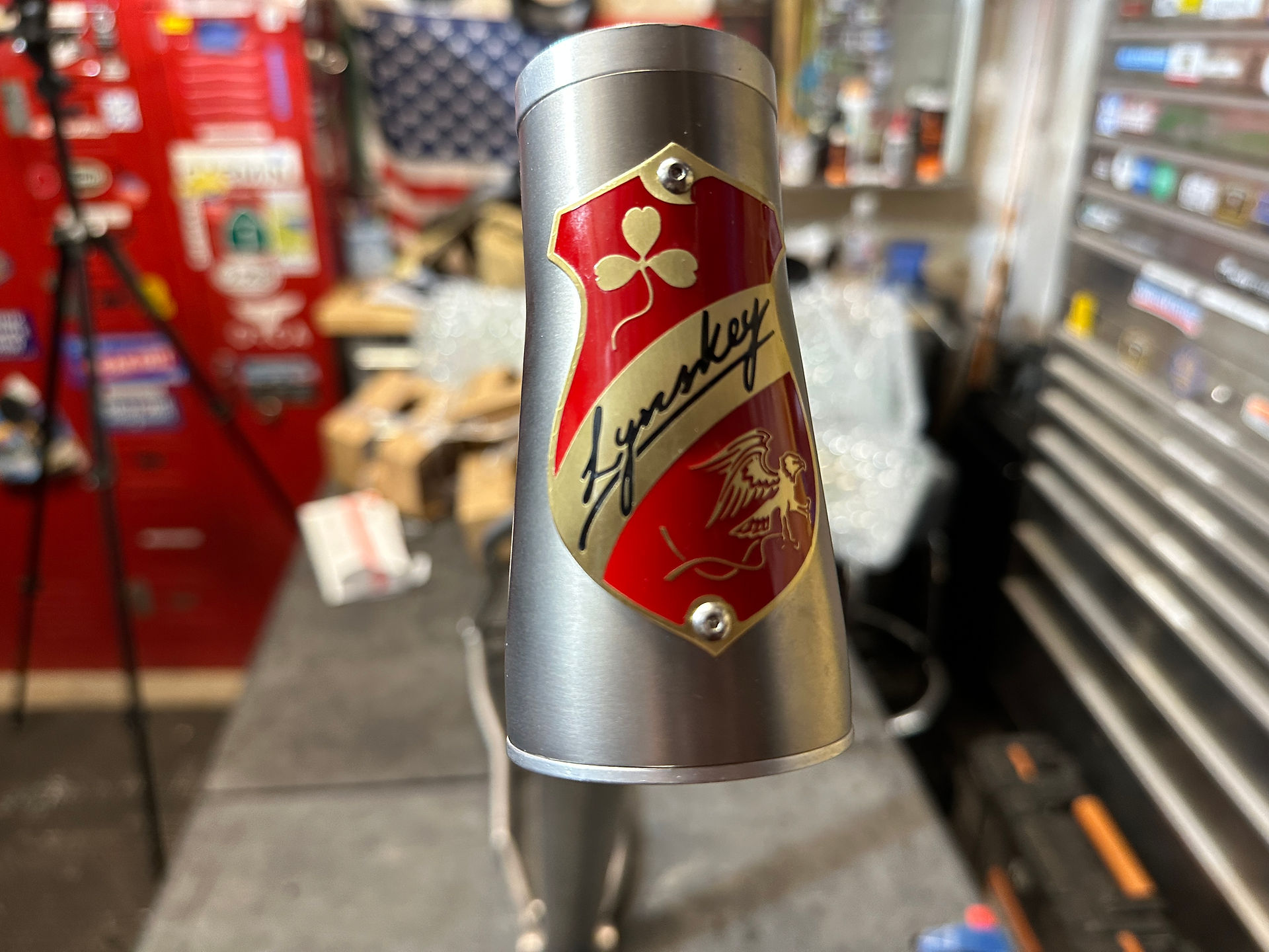 Gorgeous Lynskey Badge on the headtube of the bike. the badge contains Lynskey logo and signature. It is much like a coat of arms.