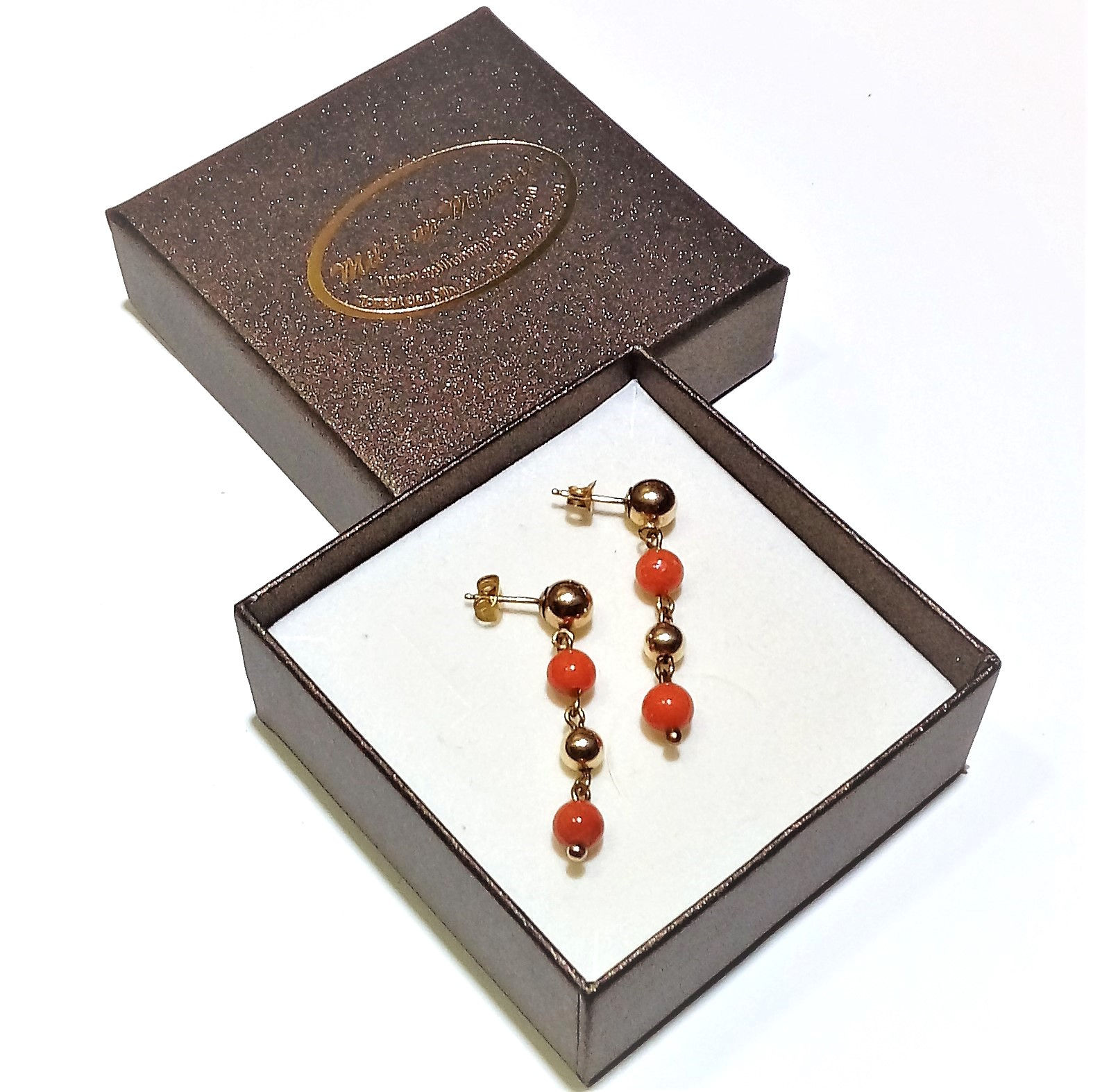 Pendientes Oro Coral Rojo