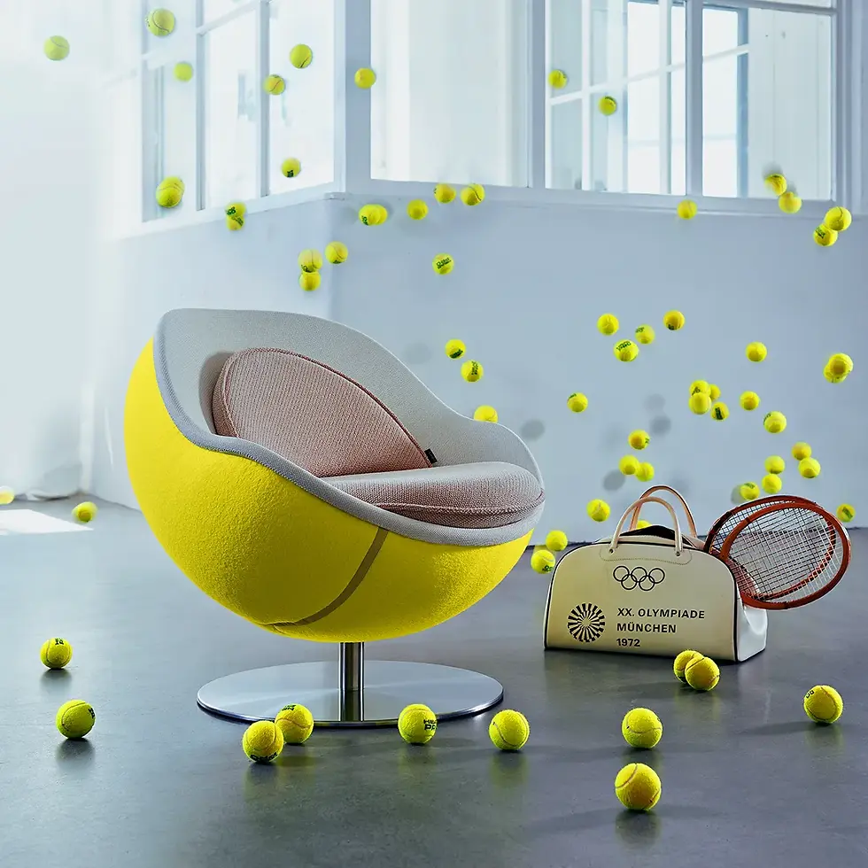 Thumbnail: Gelber Tennisball Sessel Tennis Sessel lillus volley Loungesessel rund im Tennisball-Design