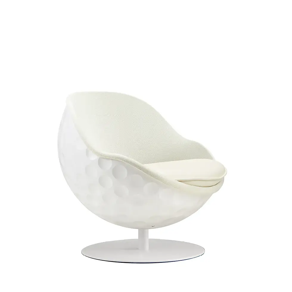 Thumbnail: Golfball Sessel Golf Sessel eagle Loungesessel weiß im Golfball-Design Schrägansicht ohne Rückenkissen von lillus