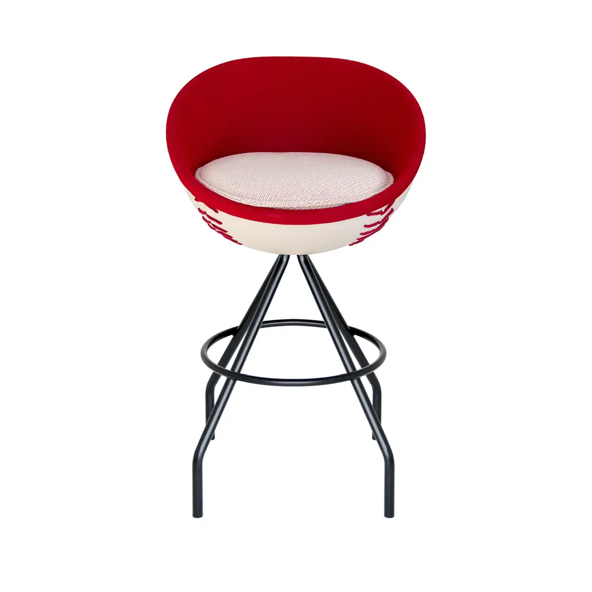 Barhocker homerun im Baseball-Design aus Echtleder Weiß mit roter Ziernaht in Frontansicht von lillus