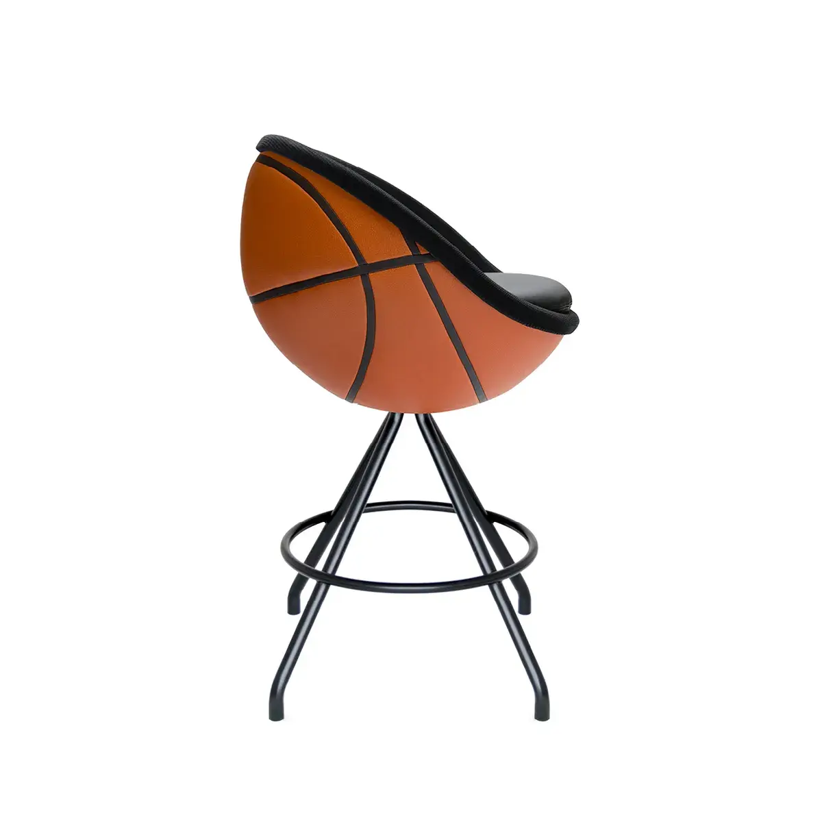 Tresenstuhl allnet im Basketball-Design aus Kunstleder Braun-Orange in Seitenansicht von lillus