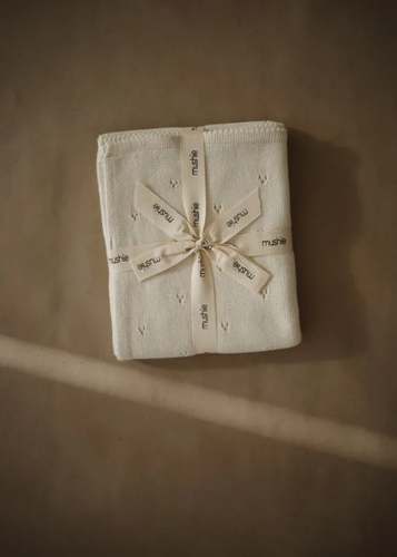 Mushie - Knitted Baby Blanket Pointelle Ivory | Little Kaki
