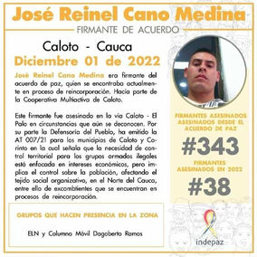 Nuevo asesinato a un firmante del acuerdo de paz en Cauca, Colombia