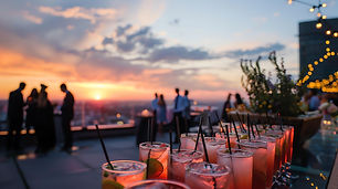 blurred-background-rooftop-party-with-people-enjoying-sunset-while-foreground-there-are-se