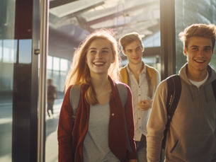 Students stepping into a new day, reflecting hope, connection, and the power of showing up for each other.